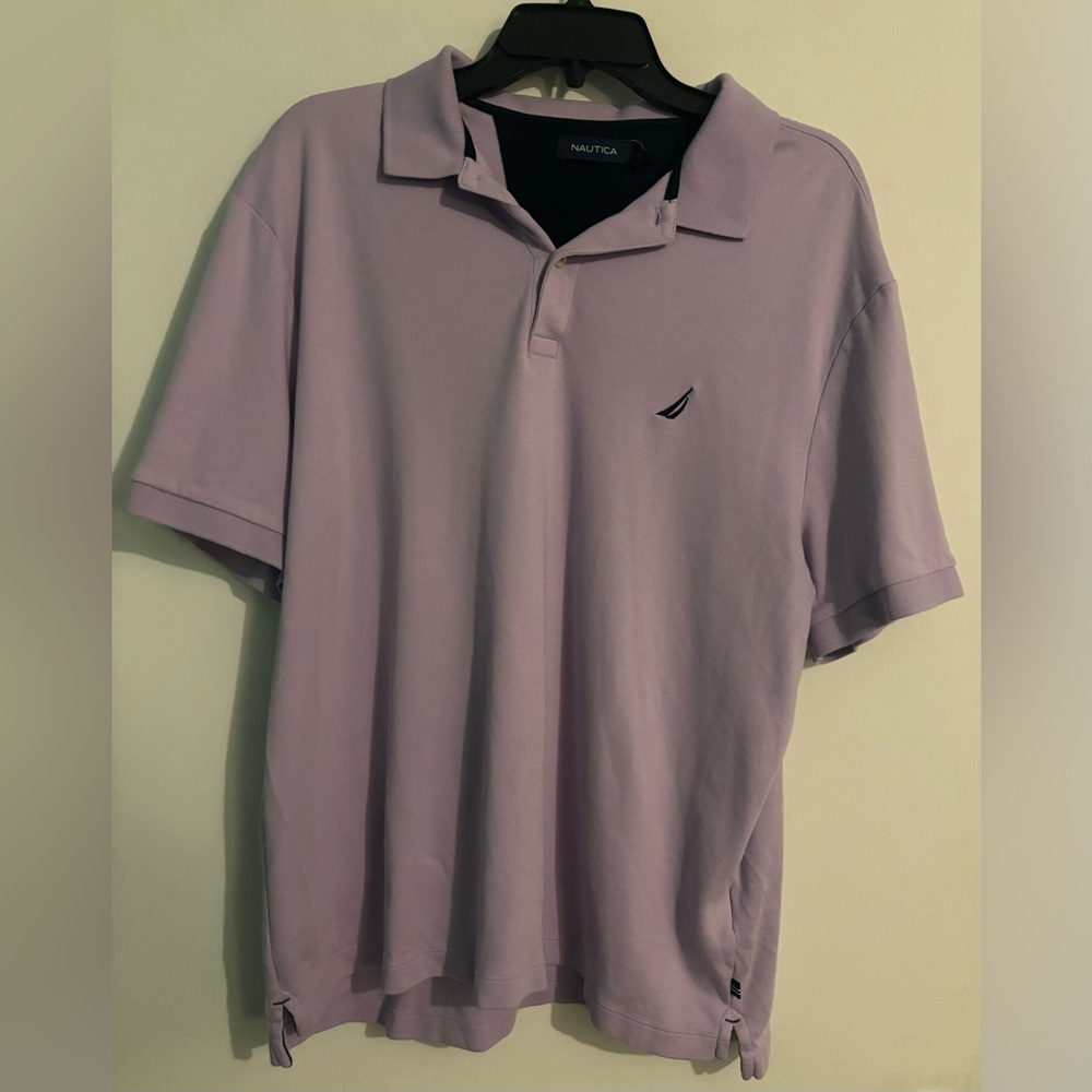 Nautica Mens XL Lilac 100% Cotton Polo Blue Embroidered Sailboat Logo Casual